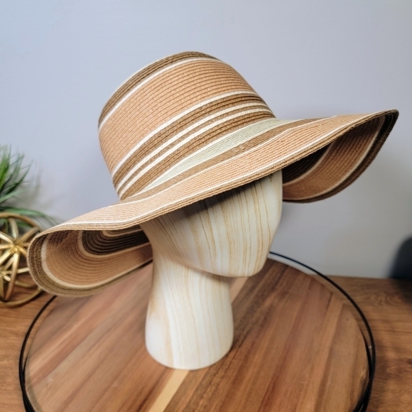 Ladies Fit Wide Brim Sun Hat Striped Foldable Travel Vacation Floppy Hat Beach - Picture 3 of 11